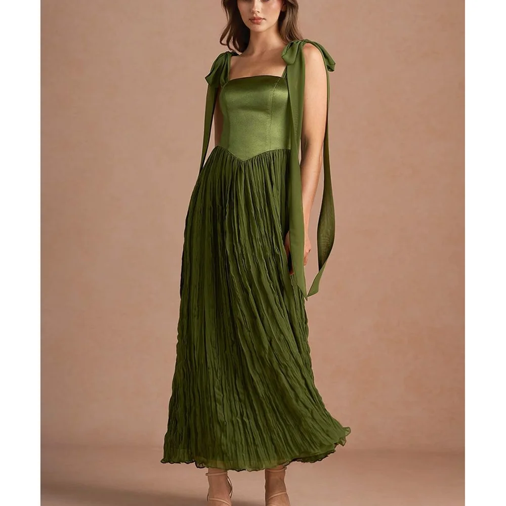 Vintage Evening Dresses Green Bow Ribbons Square Collar Party Dress Sleeveless Ankle Length Formal Prom Reception A-Line Gown
Vintage Evening Dresses Green Bow Ribbons Square Collar Party Dress Sleeveless Ankle Length Formal Prom Reception A-Line Gown