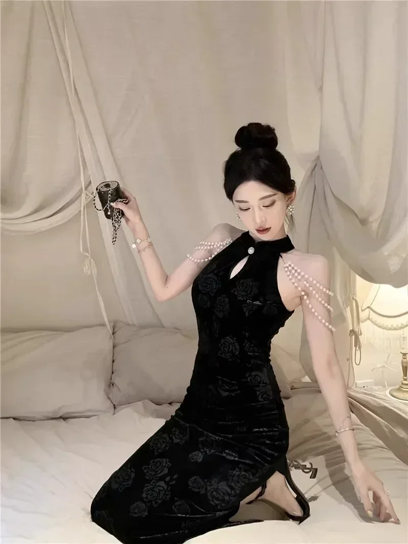 Sweet Hot Girl Retro Long Dress Children's Autumn Elegant Velvet Embossed Pearl Chain Cheongsam Dress Fashion Female Clothes
Sweet Hot Girl Retro Long Dress Children's Autumn Elegant Velvet Embossed Pearl Chain Cheongsam Dress Fashion Female Clothes
