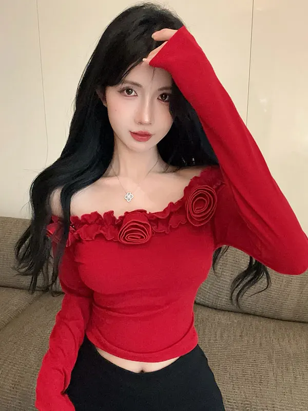 Elegant Long Sleeve One Shoulder Base Shirt Women's Design Sensation 3D Flower Lace Slim Fit Top Ladylike Commute Style
Elegant Long Sleeve One Shoulder Base Shirt Women's Design Sensation 3D Flower Lace Slim Fit Top Ladylike Commute Style