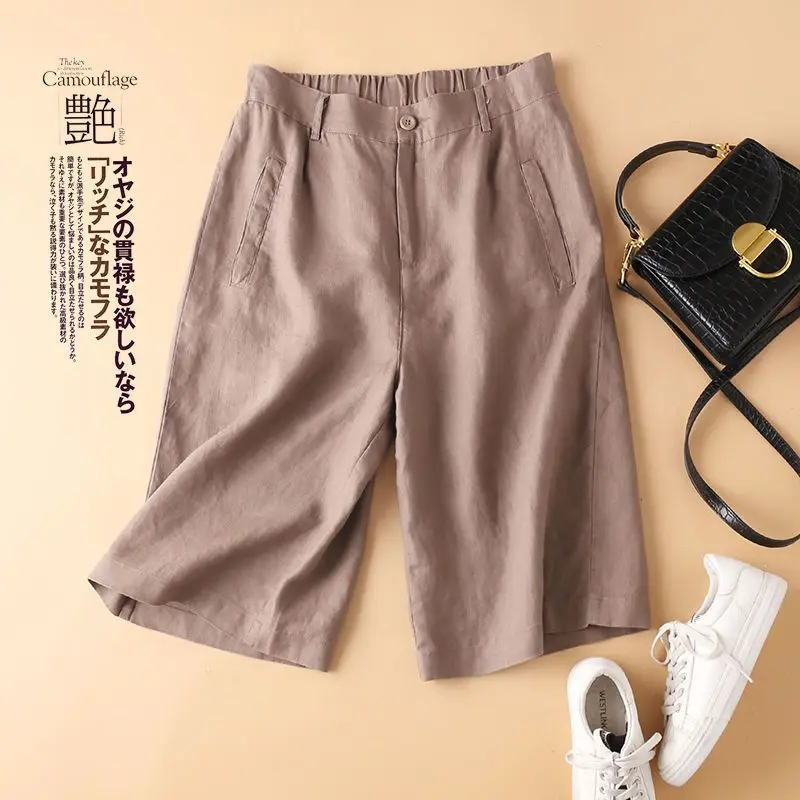 Women's Linen Cotton Blend High Waist Wide Leg Shorts Summer Breathable Elastic Waist Casual Loose Fit 5-Point Pants
Women's Linen Cotton Blend High Waist Wide Leg Shorts Summer Breathable Elastic Waist Casual Loose Fit 5-Point Pants