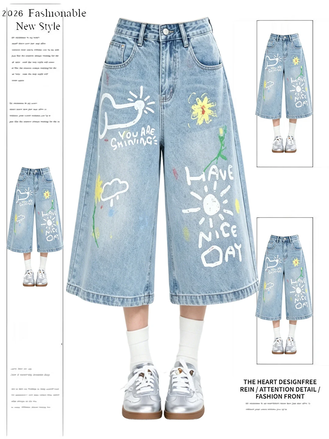 American Retro Graffiti Print Denim Seven-Foot Pants Women's Summer New Fashion Loose Wide-Leg Straight Short Shorts
American Retro Graffiti Print Denim Seven-Foot Pants Women's Summer New Fashion Loose Wide-Leg Straight Short Shorts