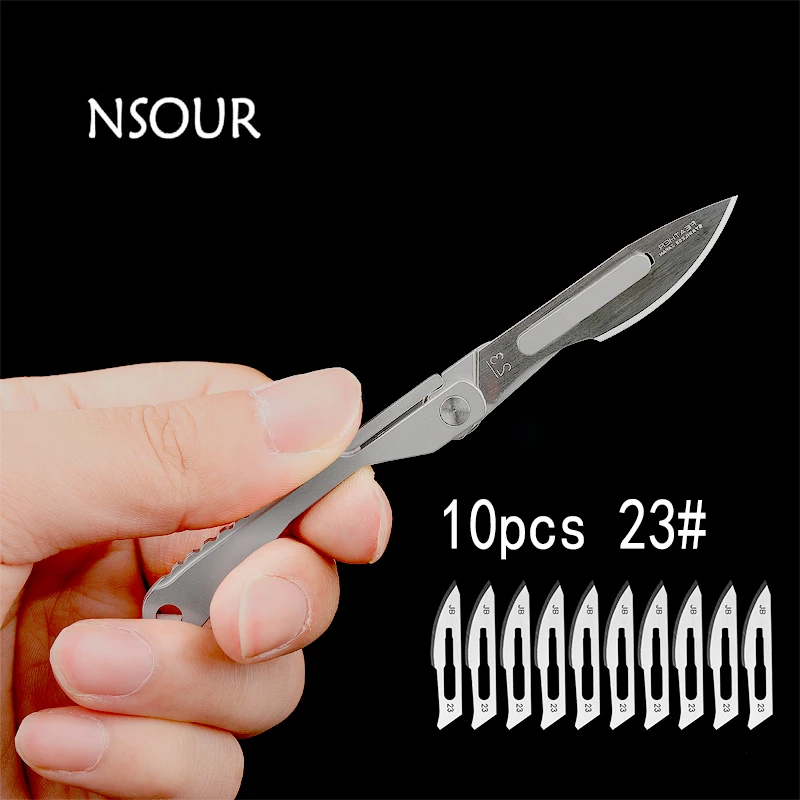 Titanium alloy scalpel quick opening folding medical knife 10 pieces of 23 replaceable blades, also used for camping or carving
Titanium alloy scalpel quick opening folding medical knife 10 pieces of 23 replaceable blades, also used for camping or carving