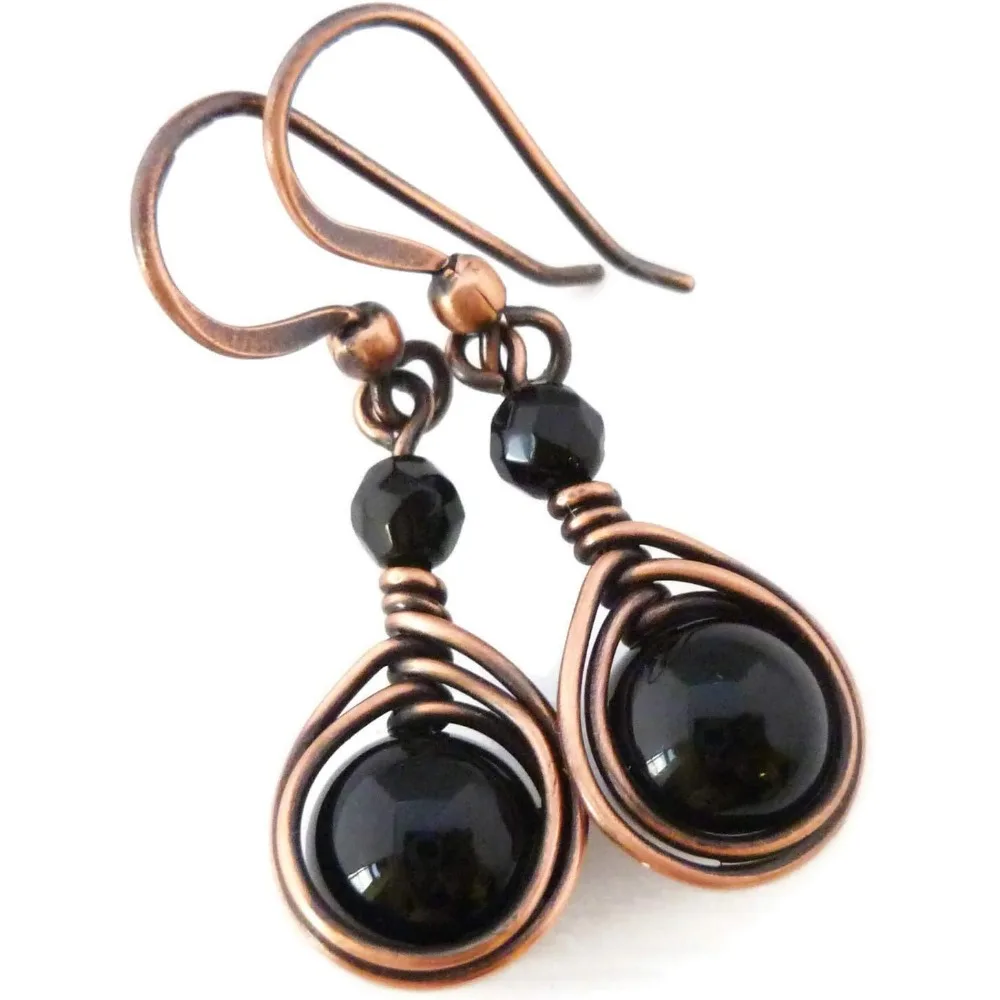 Handcrafted Solid Copper Earrings with Black Onyx Gemstone Antiqued Finish One Inch Drop
Handcrafted Solid Copper Earrings with Black Onyx Gemstone Antiqued Finish One Inch Drop