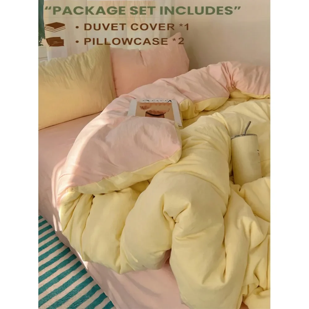 Soft Light Yellow Light Pink Bedding Set Includes 1 Duvet Cover, 2 Pillow Cases, For Dorm Room, Bedroom
Soft Light Yellow Light Pink Bedding Set Includes 1 Duvet Cover, 2 Pillow Cases, For Dorm Room, Bedroom
