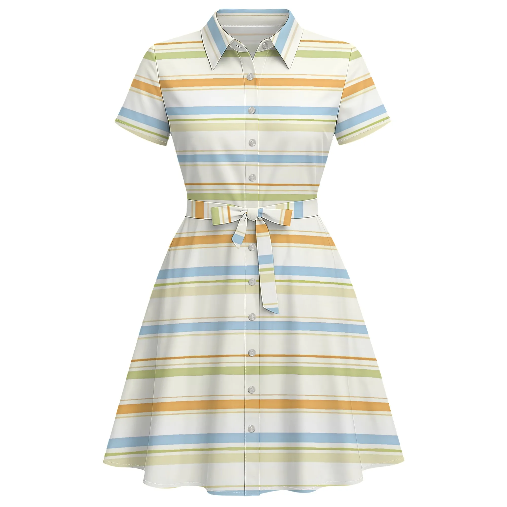 EQQZD Short-sleeved Shirt-Collar Mini Dress, Women's Summer Elegant Stripe Print Dress with Button & Belt
EQQZD Short-sleeved Shirt-Collar Mini Dress, Women's Summer Elegant Stripe Print Dress with Button & Belt