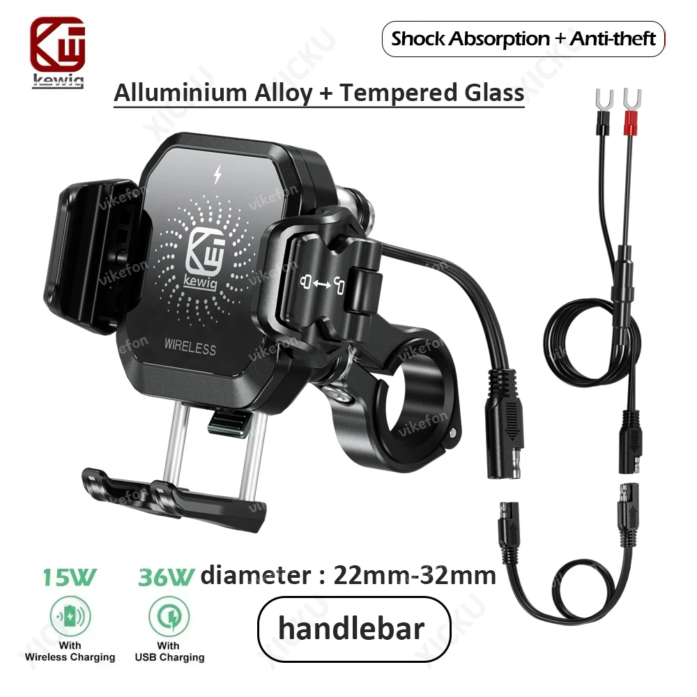 KEWIG Aluminium Alloy Anti-Theft Shockproof Motorcycle Phone Holder 15W Wireless Charger & 36W USB C Fast Charging Bicycle Stand
KEWIG Aluminium Alloy Anti-Theft Shockproof Motorcycle Phone Holder 15W Wireless Charger & 36W USB C Fast Charging Bicycle Stand
