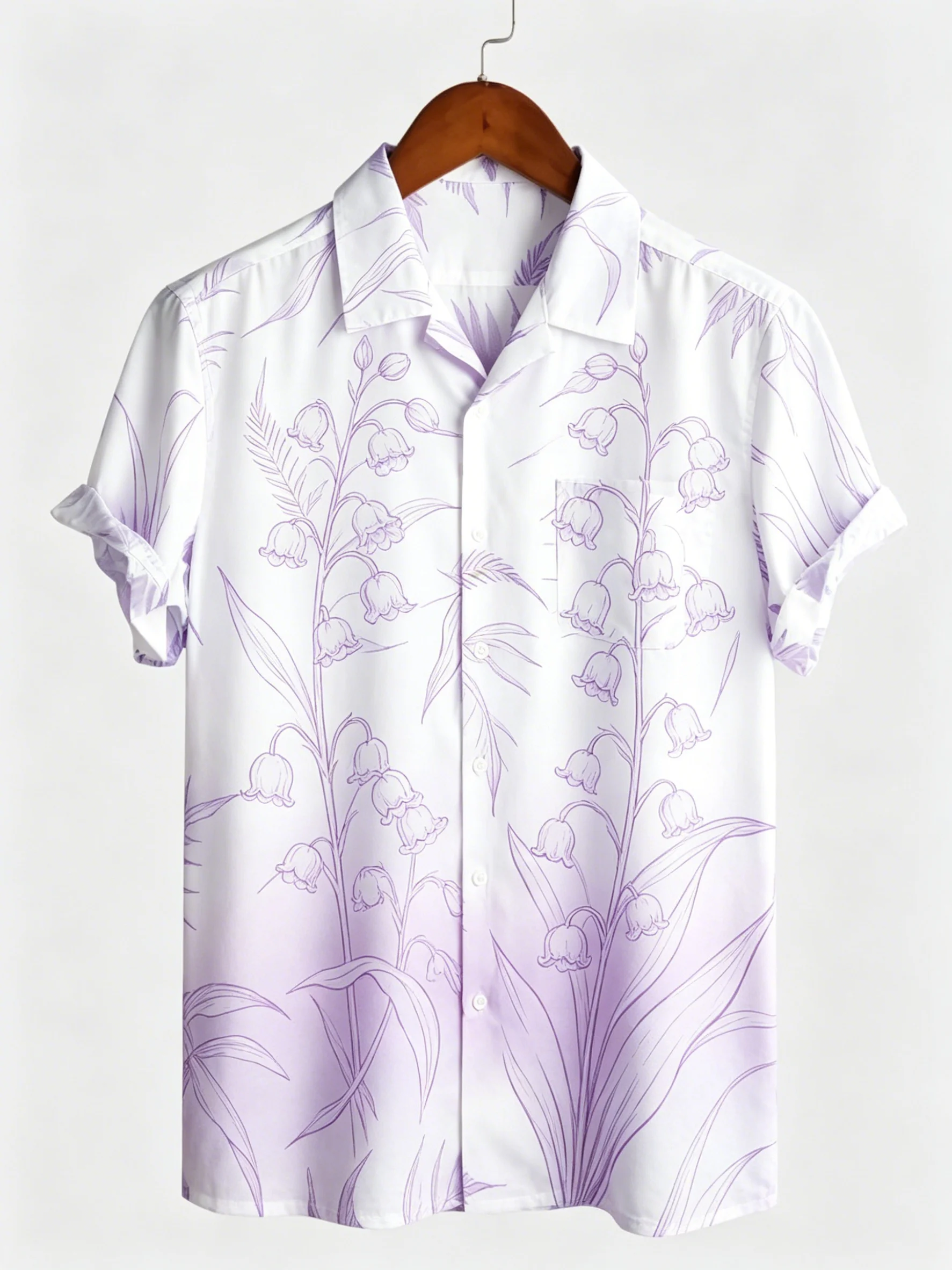 Men's Spring Summer Lapel Shirt, Purple Lily of the Valley Sketch Print Casual Tops for Daily Outfit
Men's Spring Summer Lapel Shirt, Purple Lily of the Valley Sketch Print Casual Tops for Daily Outfit