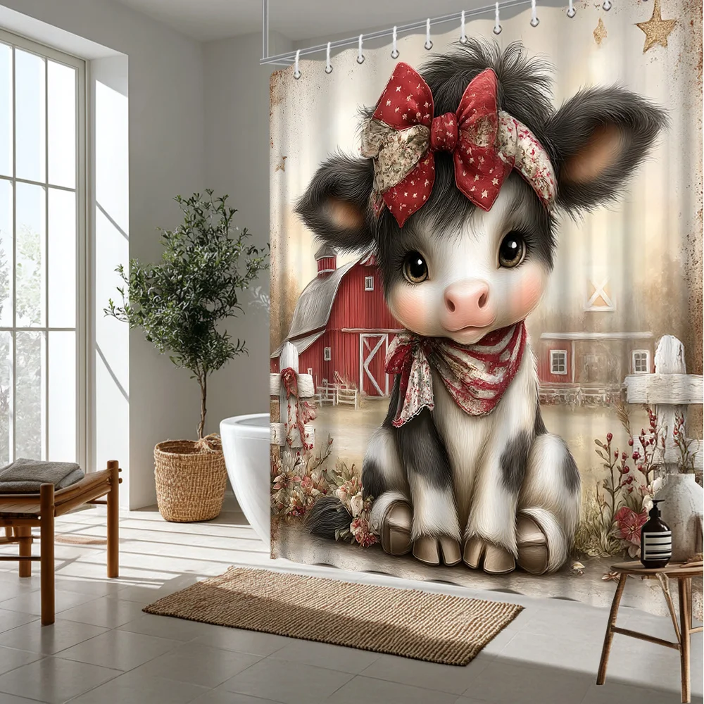 1pc Farmhouse Cow Shower Curtain Suitable for Bathroom Decor - Cute Cow with Bow & Floral, Bath Divider Curtain with 12pcs Hooks
1pc Farmhouse Cow Shower Curtain Suitable for Bathroom Decor - Cute Cow with Bow & Floral, Bath Divider Curtain with 12pcs Hooks