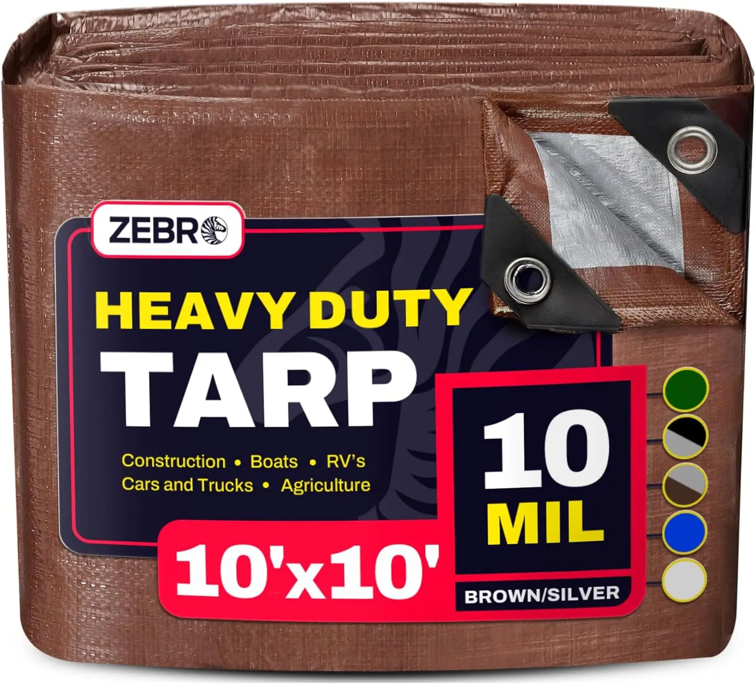 10x10 ft Heavy Duty Waterproof Tarp, 10 Mil Thick, Brown/Silver, Double Sided, Reinforced Grommets, for Camping, RV, Roof
10x10 ft Heavy Duty Waterproof Tarp, 10 Mil Thick, Brown/Silver, Double Sided, Reinforced Grommets, for Camping, RV, Roof