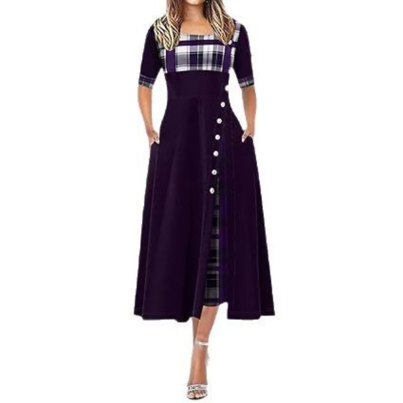 2026 New Hepburn Vintage Women's Purple Plaid Patchwork Maxi Dress Retro 1950s 60s Square Neck 3/4 Sleeve A-Line Midi Dresses
2026 New Hepburn Vintage Women's Purple Plaid Patchwork Maxi Dress Retro 1950s 60s Square Neck 3/4 Sleeve A-Line Midi Dresses