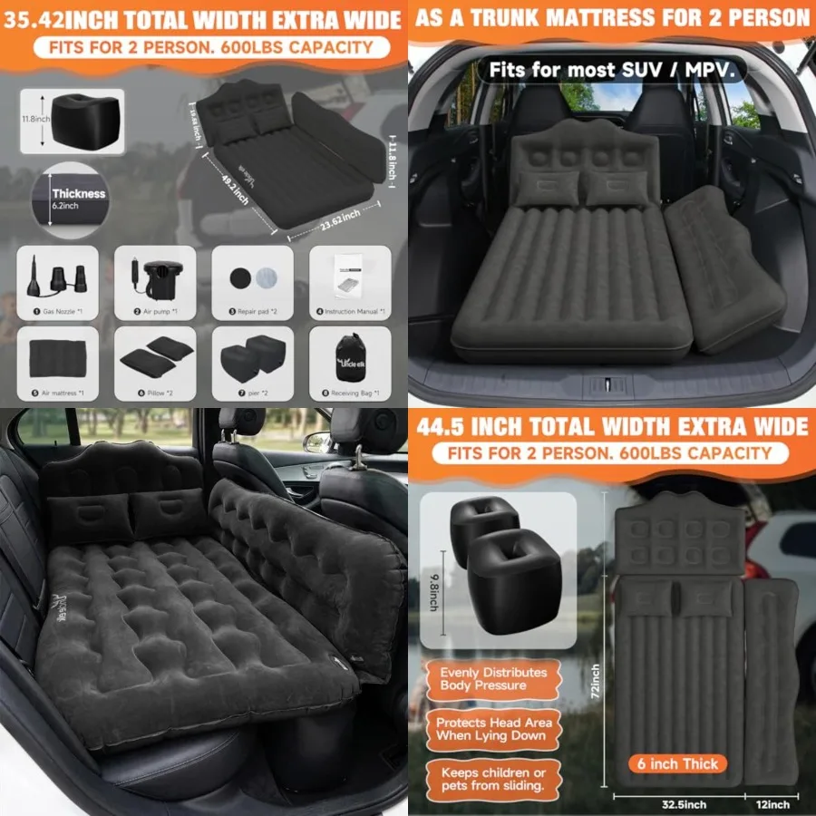 Car Air Mattress Bed: Inflatable Back Seat Air Mattress for Car, Thick Camping Sleeping Pads with 2 Pillows & Air Pumps, Fits Sedan/Truck/SUV, Black
Car Air Mattress Bed: Inflatable Back Seat Air Mattress for Car, Thick Camping Sleeping Pads with 2 Pillows & Air Pumps, Fits Sedan/Truck/SUV, Black