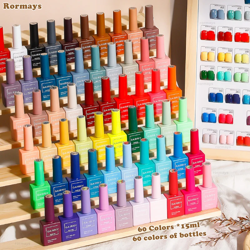 Rormays New gel Polishing 60PCS One Bottle One Color Mixed Shiny Semi Permanent Varnish gel Soaking UV LED Nail Salon Factory
Rormays New gel Polishing 60PCS One Bottle One Color Mixed Shiny Semi Permanent Varnish gel Soaking UV LED Nail Salon Factory