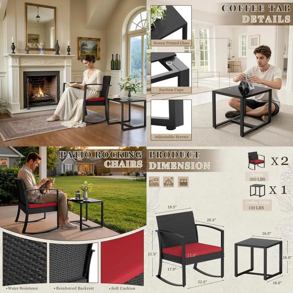 Patio urniture Set 3 Piece Resin Outdoor Bistro Set Rocking Patio Chairs with Cushions and Table or Porch, Poolside, Balcony and
Patio urniture Set 3 Piece Resin Outdoor Bistro Set Rocking Patio Chairs with Cushions and Table or Porch, Poolside, Balcony and