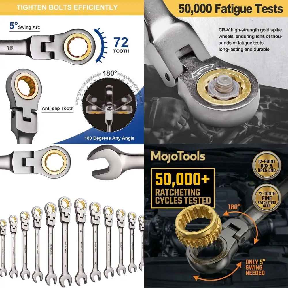 Набор трещоточных ключей SAE из 15 предметов (от 1/4 до 1 дюйма) с гибкой головкой на 72 зубца и усиленным набором инструментов для механиков
Набор трещоточных ключей SAE из 15 предметов (от 1/4 до 1 дюйма) с гибкой головкой на 72 зубца и усиленным набором инструментов для механиков