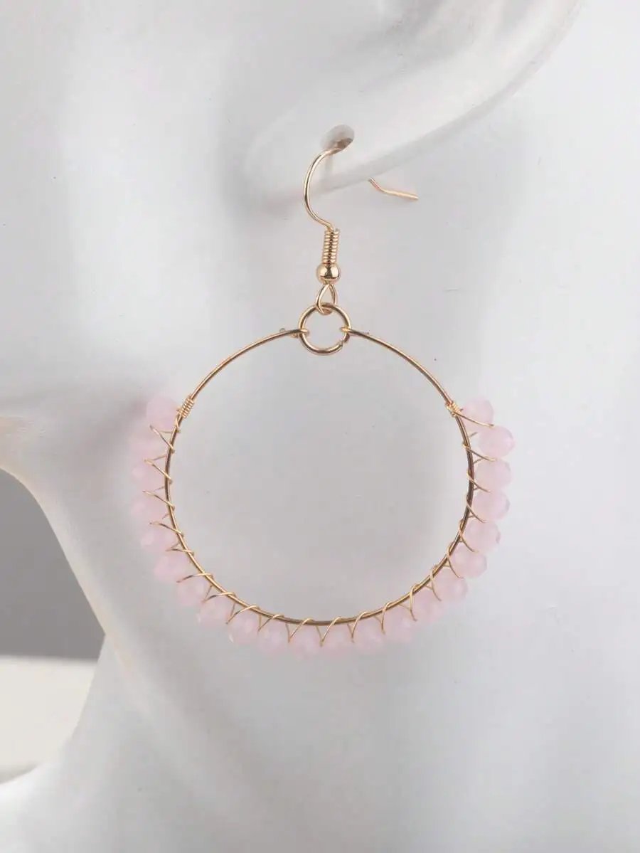 Elegant Copper Wire Wrapped Pink Crystal Hoop Earrings For Women
Elegant Copper Wire Wrapped Pink Crystal Hoop Earrings For Women
