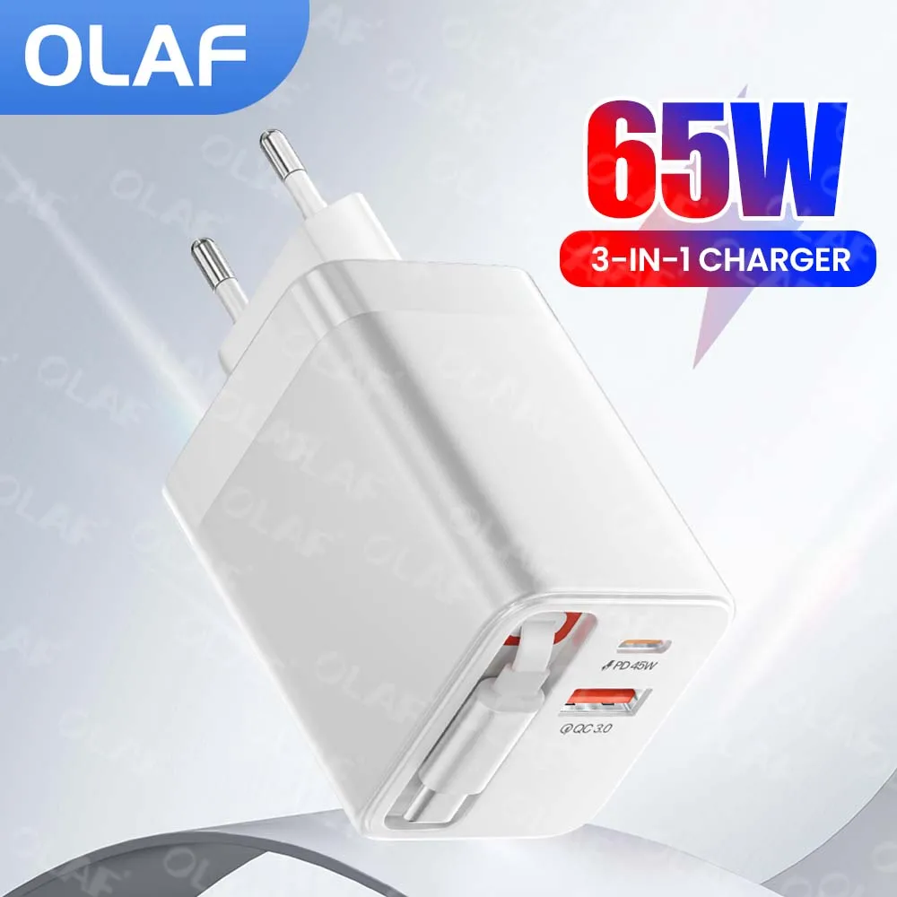 65W PD Charger With Retractable Type C Cable QC 3.0 USB C Fast Charging Wall Charger Adapter For iPhone 15 16 Xiaomi Pad Laptops
65W PD Charger With Retractable Type C Cable QC 3.0 USB C Fast Charging Wall Charger Adapter For iPhone 15 16 Xiaomi Pad Laptops