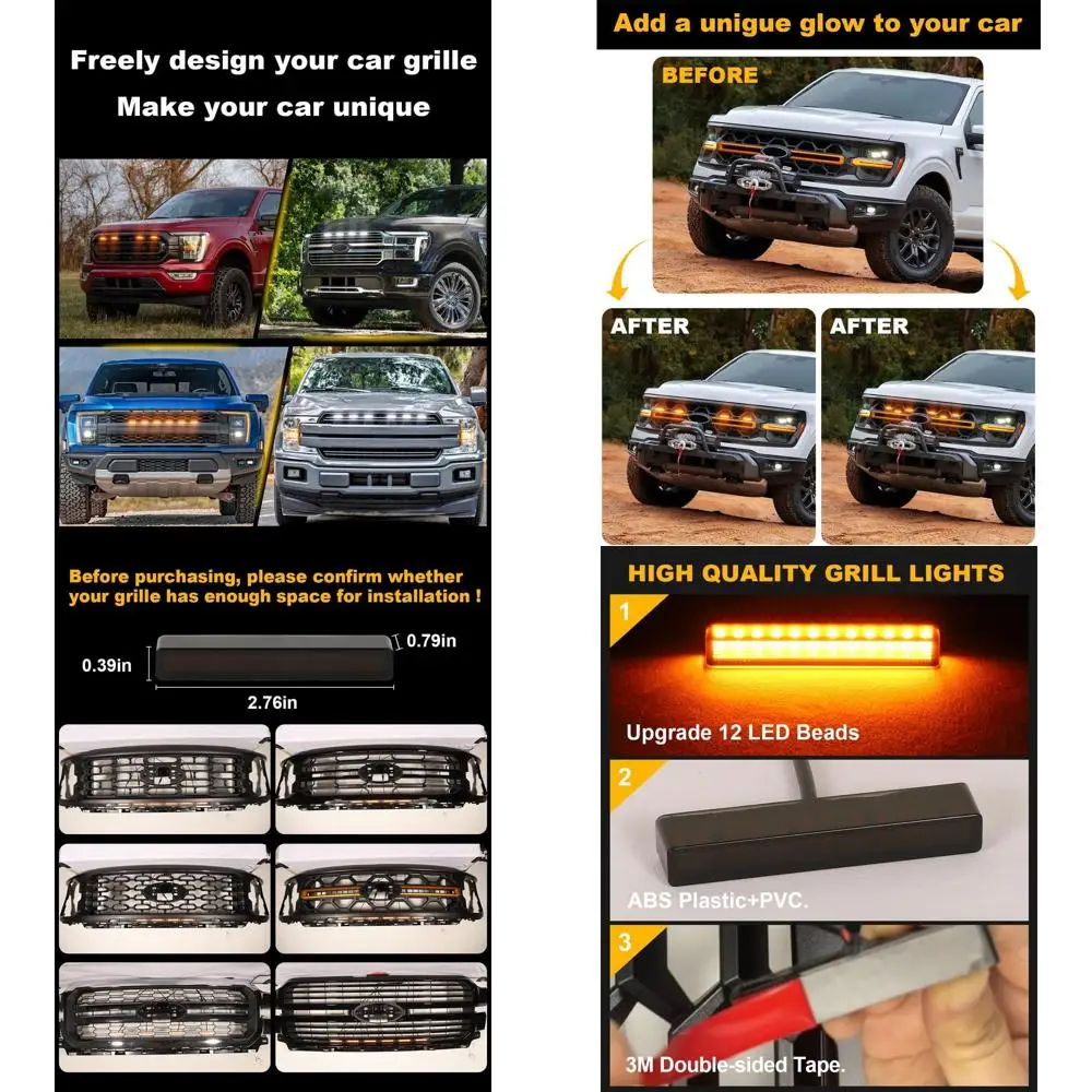 2024-2025 F150 LED Front Grille Lights with Amber Warning Lamps (Set of 6)
2024-2025 F150 LED Front Grille Lights with Amber Warning Lamps (Set of 6)