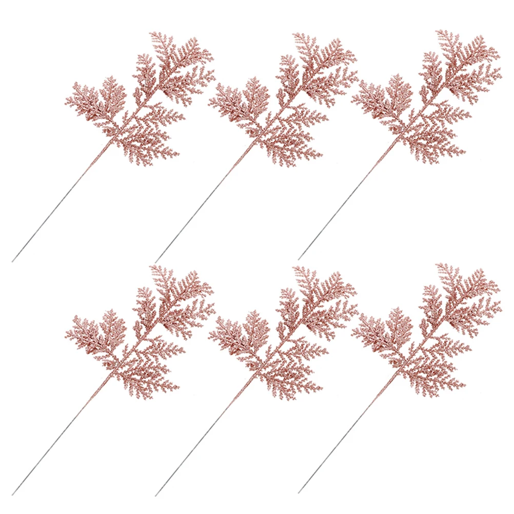 6pcs Artificial Pine Branches Leaves Decorations Bright Rose Gold Christmas Party Layout DIY Craft Reusable Table Centerpiece
6pcs Artificial Pine Branches Leaves Decorations Bright Rose Gold Christmas Party Layout DIY Craft Reusable Table Centerpiece