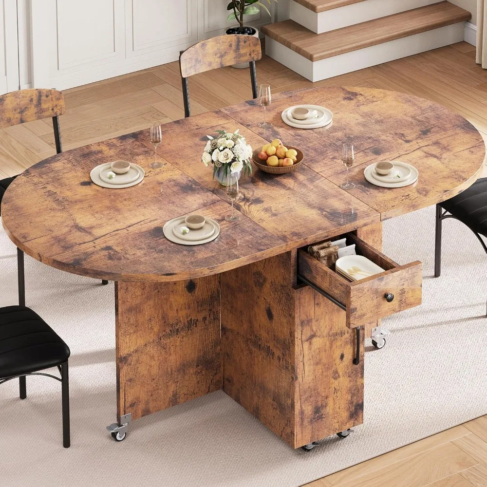 Folding Dining Table for 6, Space Saving Drop Leaf Kitchen Table with Storage Drawer, 6 Wheels Oval Gateleg, Customized
Folding Dining Table for 6, Space Saving Drop Leaf Kitchen Table with Storage Drawer, 6 Wheels Oval Gateleg, Customized
