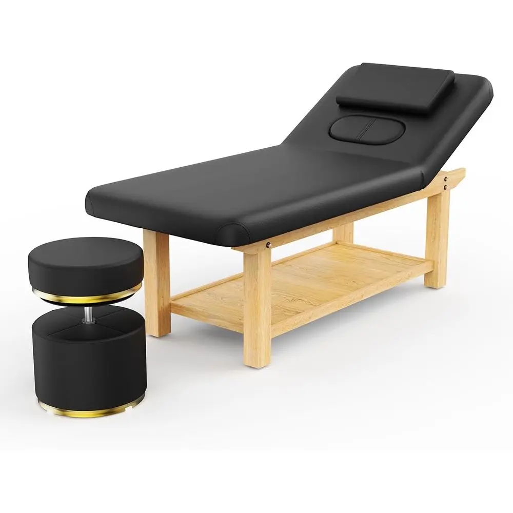 Black 4-Legged Wooden Massage Table with Round Stool Set for Spa, Therapy, and Facial Treatments
Black 4-Legged Wooden Massage Table with Round Stool Set for Spa, Therapy, and Facial Treatments