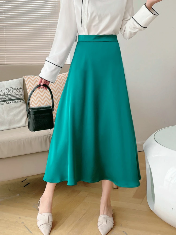 Elegant Solid Color Satin Silk Skirt Women High Waist Spring Summer Long Skirt Lady Office Skirts Female Side Zipper Midi Skirt
Elegant Solid Color Satin Silk Skirt Women High Waist Spring Summer Long Skirt Lady Office Skirts Female Side Zipper Midi Skirt