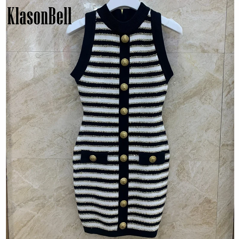 4.22 KlasonBell Fashion New Striped Sequins Gold Button Decoration Halter Off-Shoulder Slim Package Hip Knit Dress Women
4.22 KlasonBell Fashion New Striped Sequins Gold Button Decoration Halter Off-Shoulder Slim Package Hip Knit Dress Women