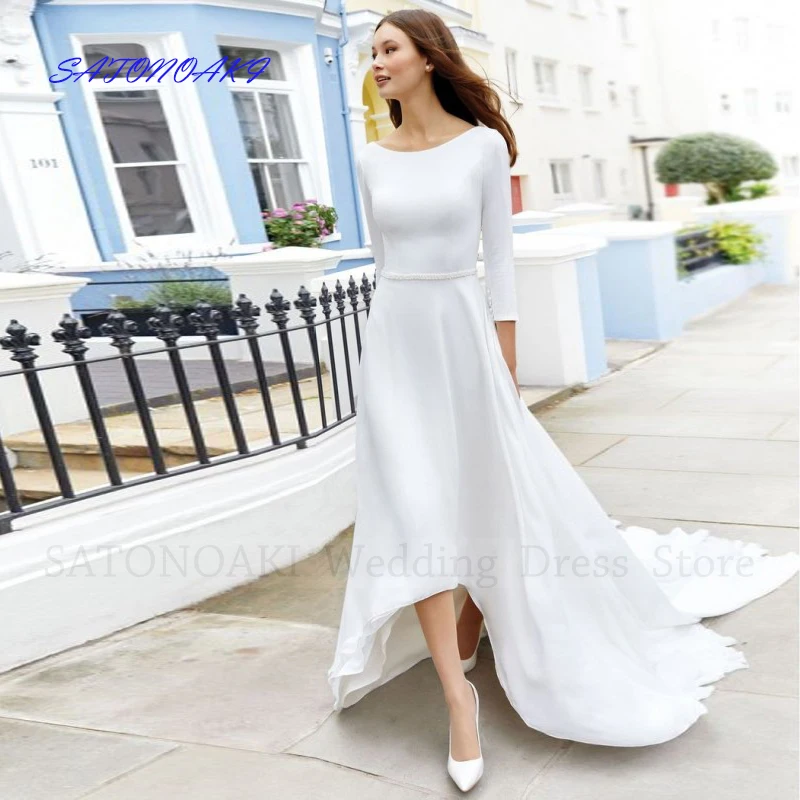 Vestidos De Novia Elegant Simple Satin Short Wedding Dresses Long Sleeve Tea Length Scoop Neck High/Low Bridal Gown Robe Mariée
Vestidos De Novia Elegant Simple Satin Short Wedding Dresses Long Sleeve Tea Length Scoop Neck High/Low Bridal Gown Robe Mariée
