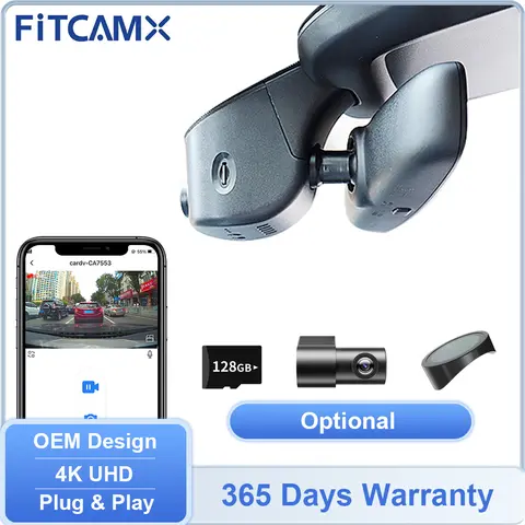 FITCAMX Vehicle Recorder for Audi A1/A3/A4/A5/A6/A7/A8/Q2/Q3/Q5/Q7/Q8/S/RS, 4K UHD Built-in WiFi Dashcam Rear Camera Support