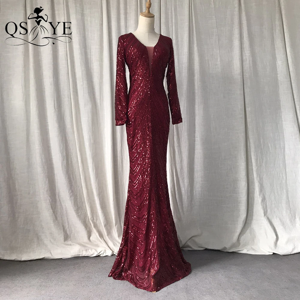 Twill Sequin Burgundy Evening Dresses V Neck Long Sleeves Mermaid Prom Gown Fitted Elegant Woman Red Party Formal Dress Chic
Twill Sequin Burgundy Evening Dresses V Neck Long Sleeves Mermaid Prom Gown Fitted Elegant Woman Red Party Formal Dress Chic