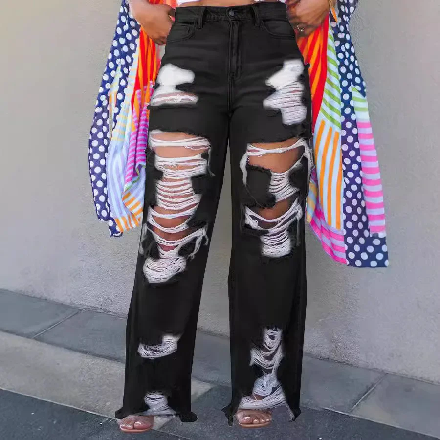 New Washed Ripped Straight-leg Jeans. Women's Spring and Summer Fashionable Street Personality Loose and Sexy High-waist Jeans
New Washed Ripped Straight-leg Jeans. Women's Spring and Summer Fashionable Street Personality Loose and Sexy High-waist Jeans