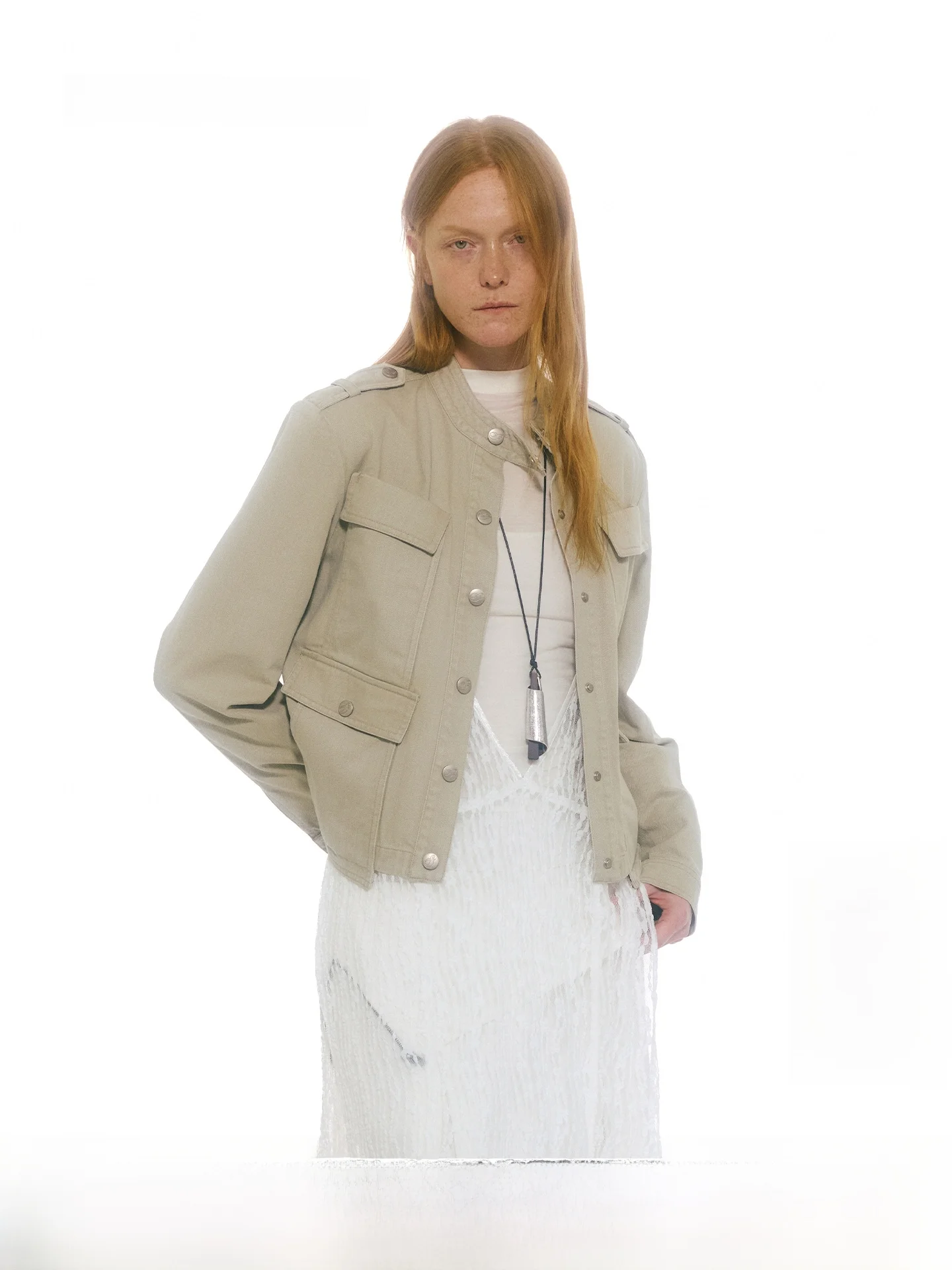 Washed Denim Workwear Jacket Short Shoulder Women's Style FAE Spring Cotton Blend Long Sleeve No Collar Button Closure
Washed Denim Workwear Jacket Short Shoulder Women's Style FAE Spring Cotton Blend Long Sleeve No Collar Button Closure