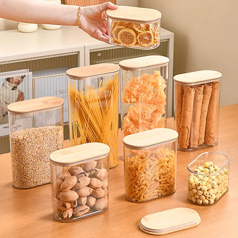 Household Clear Storage Jars Wood Lid Plastic Airtight Food Container Grains Coffee Beans Plastic Box Kitchen Organizers
Household Clear Storage Jars Wood Lid Plastic Airtight Food Container Grains Coffee Beans Plastic Box Kitchen Organizers