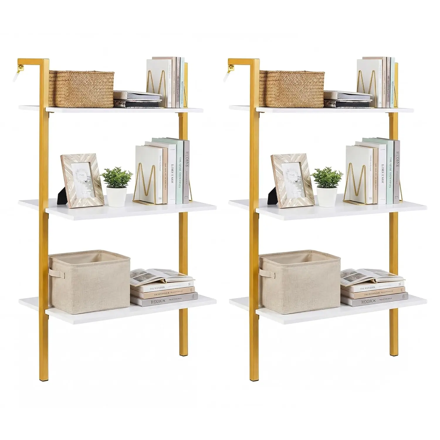 Ladder Shelf Set Of 2, 3-Tier Wood Wall Mounted Bookshelf With Metal Frame, Modern Open Storage Rack And Display, Customized
Ladder Shelf Set Of 2, 3-Tier Wood Wall Mounted Bookshelf With Metal Frame, Modern Open Storage Rack And Display, Customized