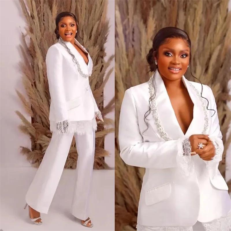 Crystal Beaded Lace Women Suits Pants Set 2 Pcs Bridal Blazer Custom Made Prom Dress conjuntos de pantalón Wedding Tuxedo
Crystal Beaded Lace Women Suits Pants Set 2 Pcs Bridal Blazer Custom Made Prom Dress conjuntos de pantalón Wedding Tuxedo