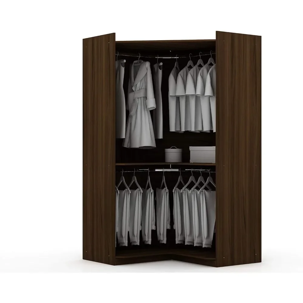 Ultra Modern Open Corner Bedroom Closet With 2 Hanging Rods, 65.91", Brown|
Ultra Modern Open Corner Bedroom Closet With 2 Hanging Rods, 65.91", Brown|