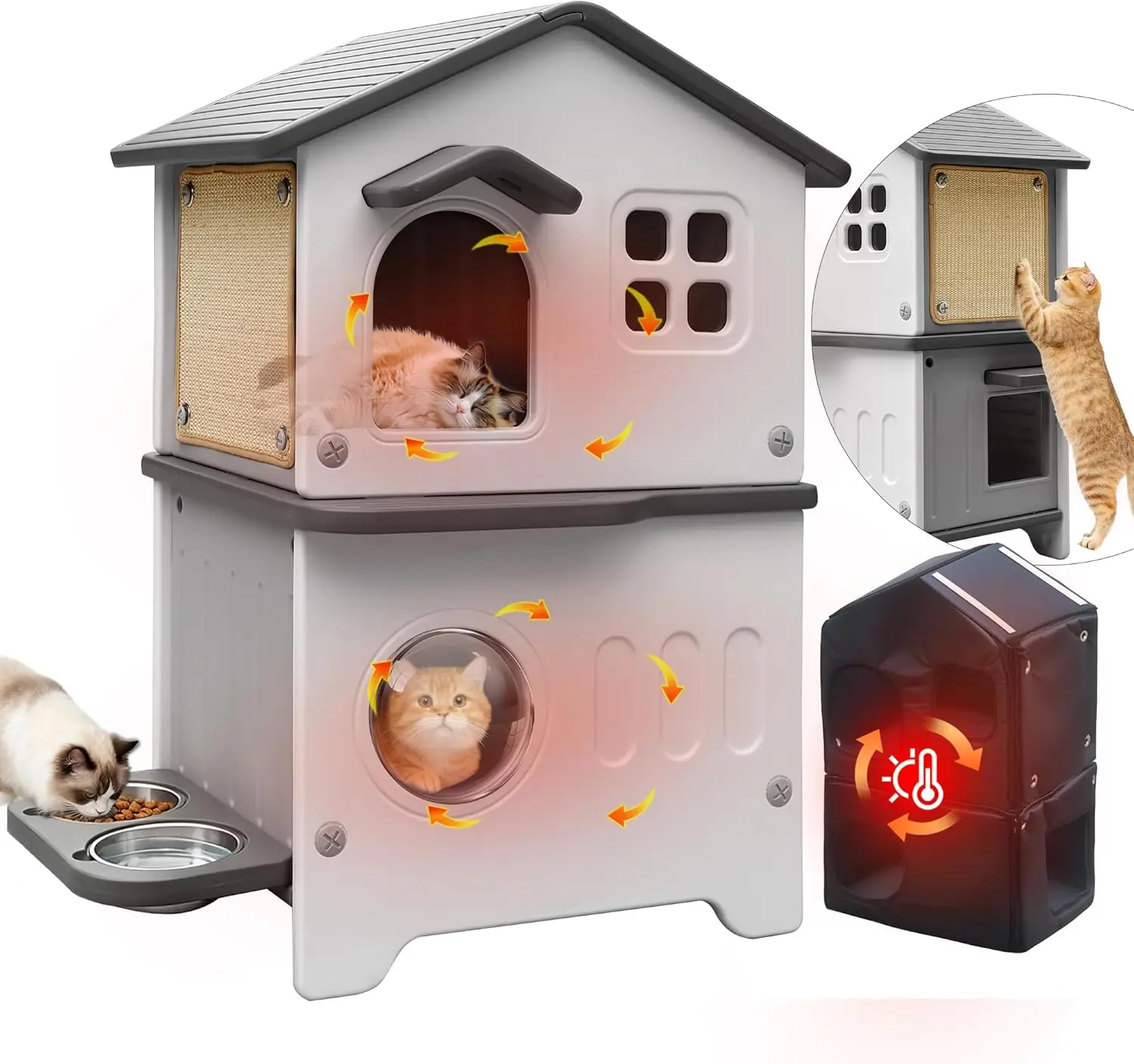 Insulated Cat House Outdoor Weatherpoof Plastic Cats Houses with Elevated Cat Bowls, Cat Scratch Pads and Escape Door, 2-Story I
Insulated Cat House Outdoor Weatherpoof Plastic Cats Houses with Elevated Cat Bowls, Cat Scratch Pads and Escape Door, 2-Story I