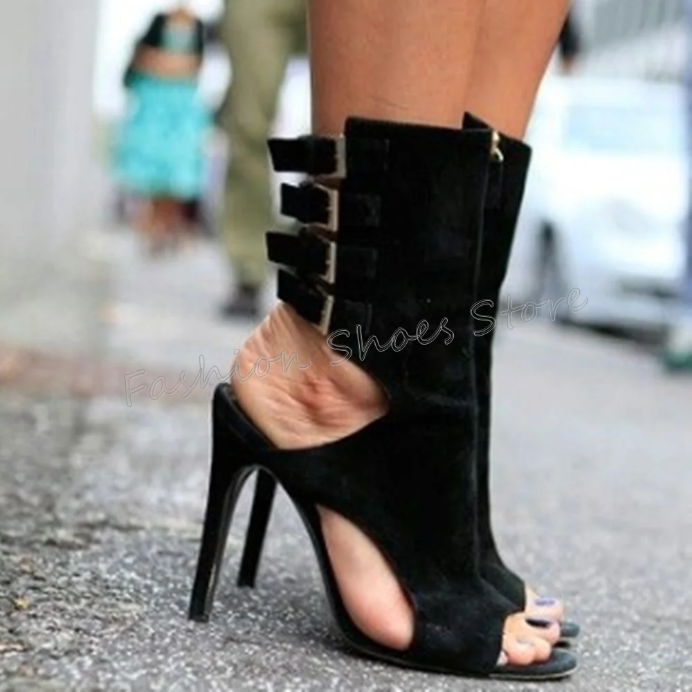 Black Side Zipper Buckle Decor Boots Open Toe Thin High Heels High Heel Shoes for Women Sexy Heels 2025 New Zapatos Para Mujere
Black Side Zipper Buckle Decor Boots Open Toe Thin High Heels High Heel Shoes for Women Sexy Heels 2025 New Zapatos Para Mujere