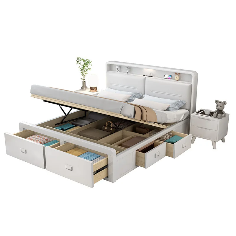 bedside, charging, white, solid wood bed, modern, simple, high box, drawers, storage bed, master bedroom, double bed
bedside, charging, white, solid wood bed, modern, simple, high box, drawers, storage bed, master bedroom, double bed