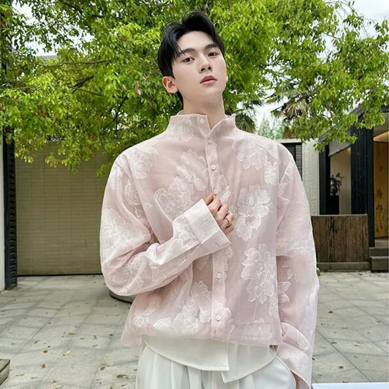 KIDWHXR Summer Man T-shirt Pink Floral Printed Stand Collar Sun Protection Male Top Loose Thin Breathable Long Sleeve Men Shirts
KIDWHXR Summer Man T-shirt Pink Floral Printed Stand Collar Sun Protection Male Top Loose Thin Breathable Long Sleeve Men Shirts