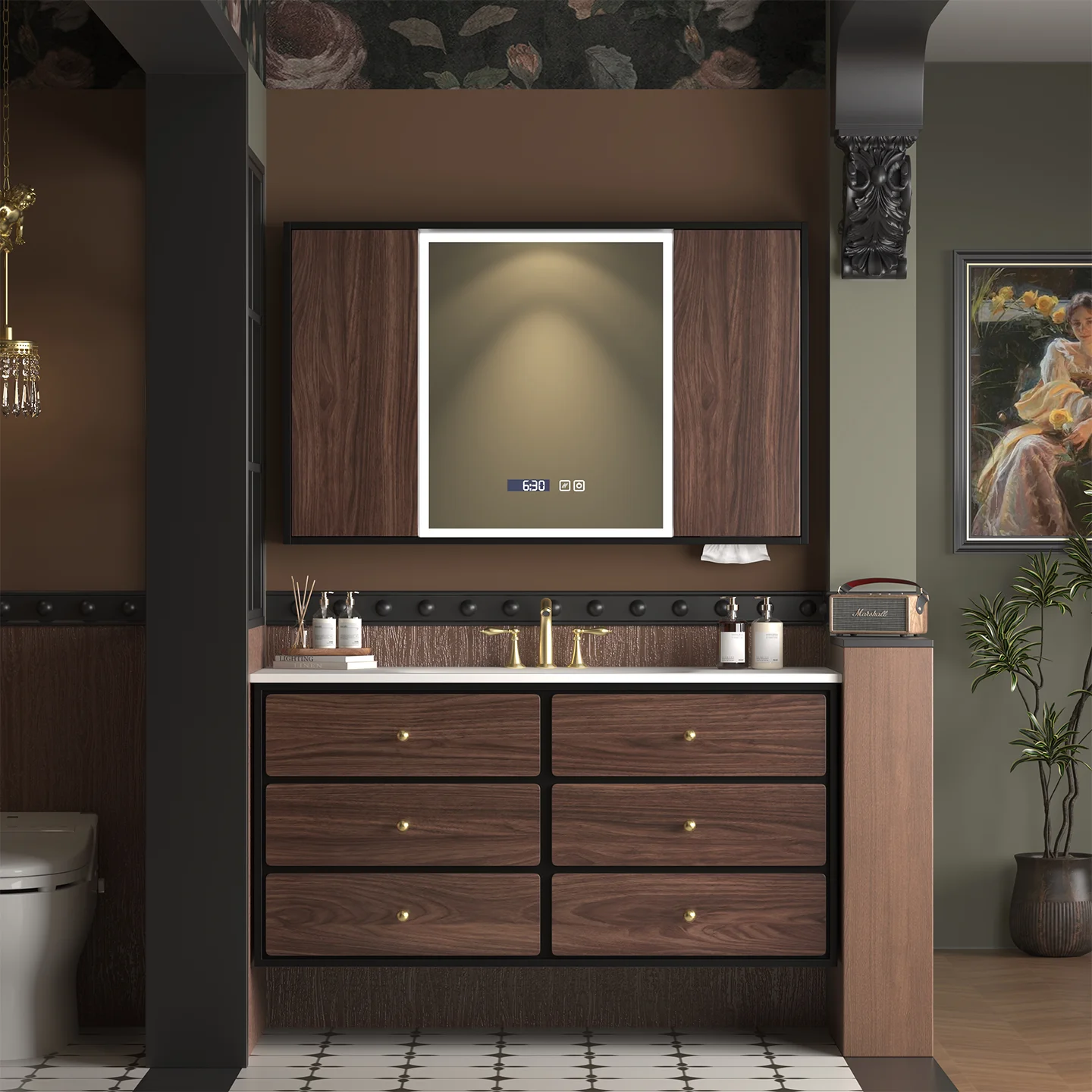 Medieval style bathroom cabinet combination ceramic integrated basin rock slab seamless feng shui mirror cabinet washing table
Medieval style bathroom cabinet combination ceramic integrated basin rock slab seamless feng shui mirror cabinet washing table