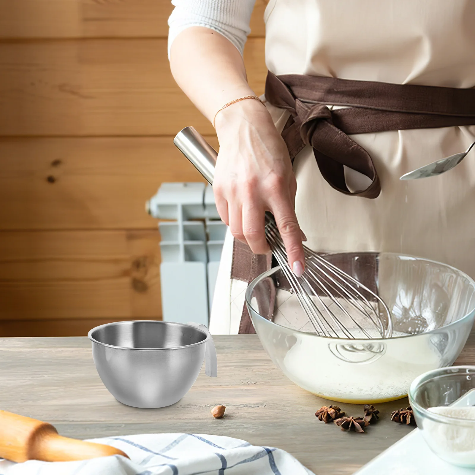 Stainless Steel Mixing Bowl with Measuring Markings Spout and Strainer Large Capacity for Baking Cooking Mixing Eggs Salads
Stainless Steel Mixing Bowl with Measuring Markings Spout and Strainer Large Capacity for Baking Cooking Mixing Eggs Salads