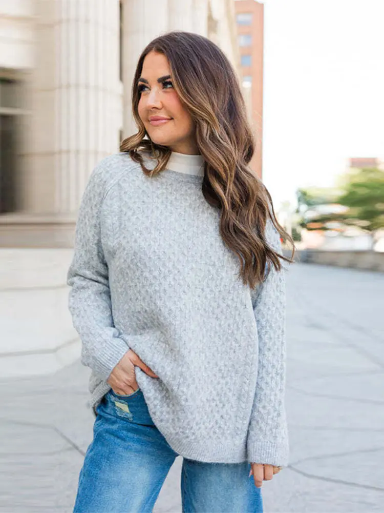 Fashion Solid O Neck Ribbed Knitted Pollovers Women Casual Long Sleeve Loose Sweaters Chic Autumn Lady Commute Street Outwears
Fashion Solid O Neck Ribbed Knitted Pollovers Women Casual Long Sleeve Loose Sweaters Chic Autumn Lady Commute Street Outwears