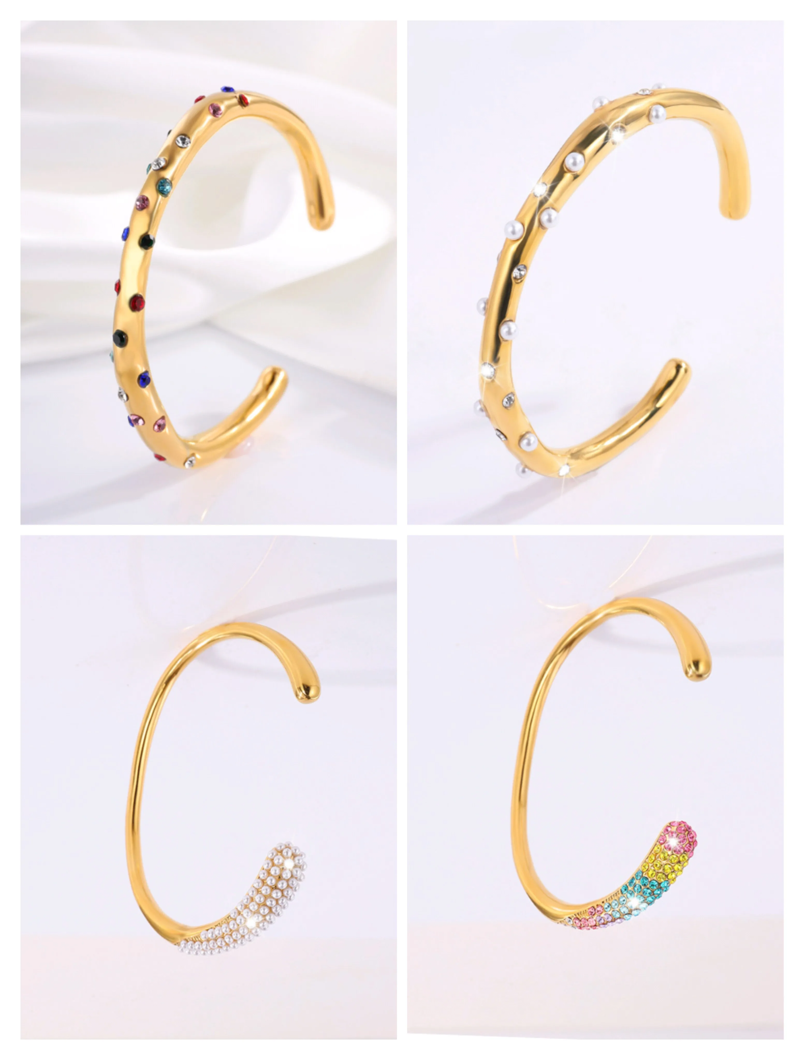 2024 Stainless Steel Colorful CZ Zircons Gems Crystal Open Cuff Bangles Ins Fashion C Shape Pearl Bracelet Uneven Bold Jewelry
2024 Stainless Steel Colorful CZ Zircons Gems Crystal Open Cuff Bangles Ins Fashion C Shape Pearl Bracelet Uneven Bold Jewelry