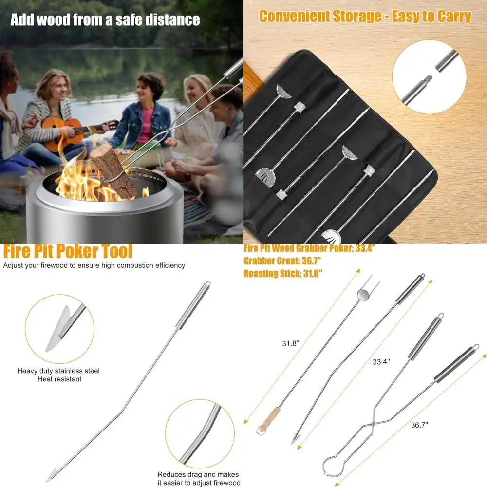 Outdoor Fire Pit Tools Set: Stainless Steel Poker, Tongs, and Roasting Sticks for Backyard BBQ and Fireplace Use
Outdoor Fire Pit Tools Set: Stainless Steel Poker, Tongs, and Roasting Sticks for Backyard BBQ and Fireplace Use