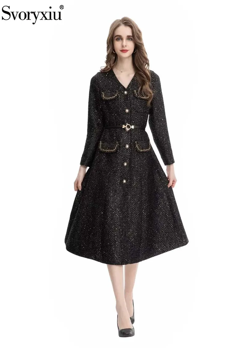 Svoryxiu Fashion Designer Autumn Winter Vintage Black Color Medium And Long Coat Women's Long Sleeve Button Sashes Straight Coat
Svoryxiu Fashion Designer Autumn Winter Vintage Black Color Medium And Long Coat Women's Long Sleeve Button Sashes Straight Coat