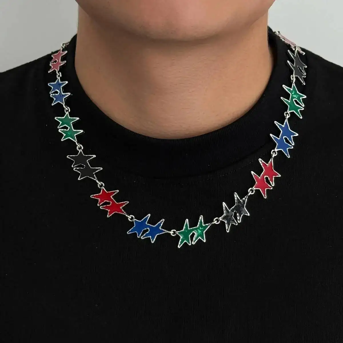 KunJoe Punk Style Colorful Pentagram Stars Choker Necklace Men Hip Hop Adjustable Short Collar Chain Jewelry on the Neck 2026
KunJoe Punk Style Colorful Pentagram Stars Choker Necklace Men Hip Hop Adjustable Short Collar Chain Jewelry on the Neck 2026