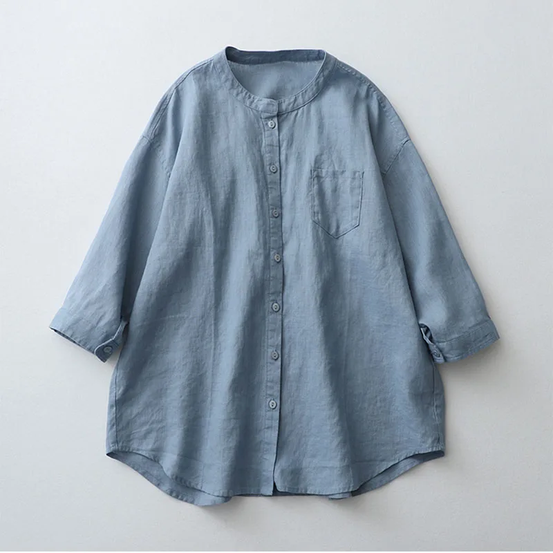 Cotton Linen Shirt Stand Collar Three Quarter Sleeve Large Size Loose Women Blouse Office Lady Work Wear Tops
Cotton Linen Shirt Stand Collar Three Quarter Sleeve Large Size Loose Women Blouse Office Lady Work Wear Tops