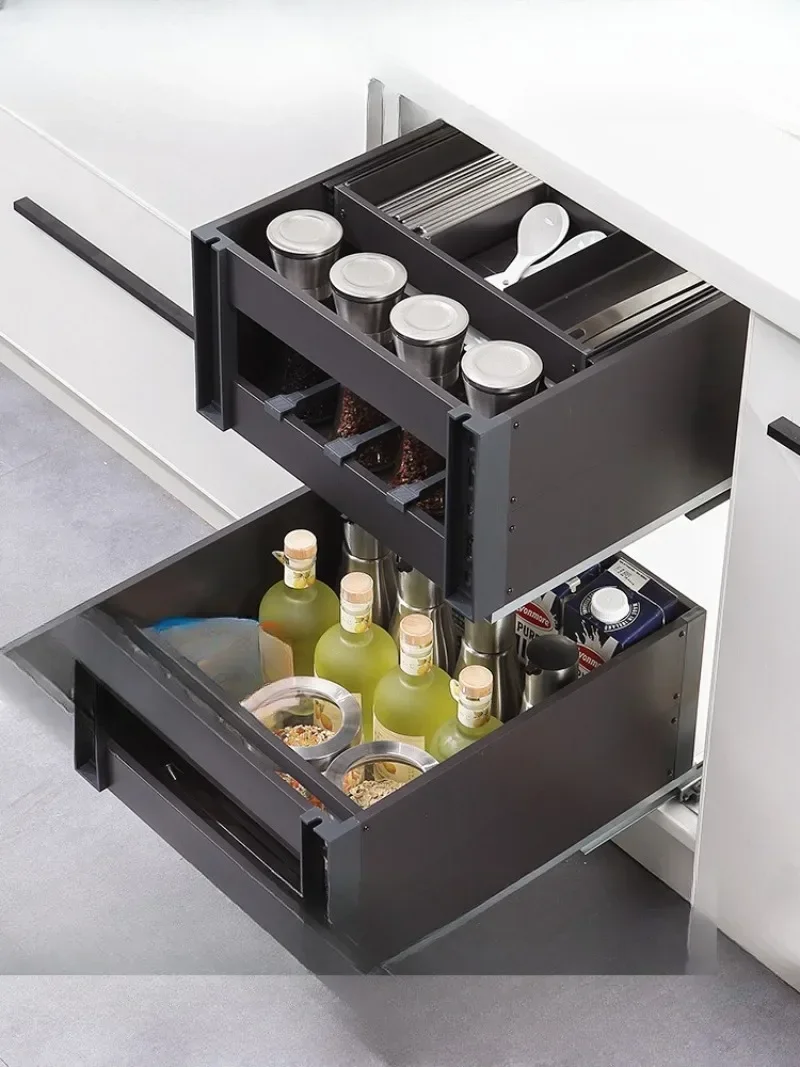 Cabinet Pull Basket Drawer Type Double Aluminum Alloy Kitchen Storage Bowl Basket Seasoning Pull Basket Damped Rail Pull
Cabinet Pull Basket Drawer Type Double Aluminum Alloy Kitchen Storage Bowl Basket Seasoning Pull Basket Damped Rail Pull