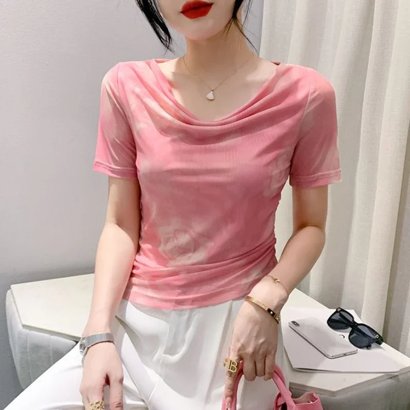 2025 Высокое качество Tie Dye Ice Silk, летняя женская футболка с коротким рукавом, корейская модная одежда, элегантный повседневный тонкий топ JJ198
2025 Высокое качество Tie Dye Ice Silk, летняя женская футболка с коротким рукавом, корейская модная одежда, элегантный повседневный тонкий топ JJ198