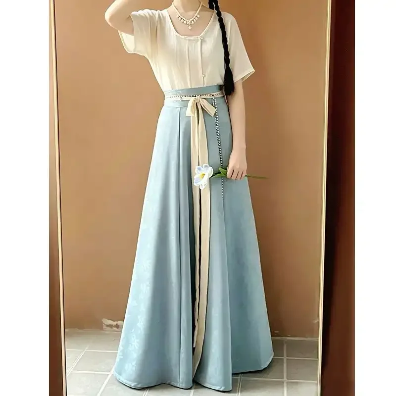 New Chinese Style Women Spring Summer Tang Top Jacquard Horse Face Skirt Two Piece Daily Outfit S-4XL
New Chinese Style Women Spring Summer Tang Top Jacquard Horse Face Skirt Two Piece Daily Outfit S-4XL